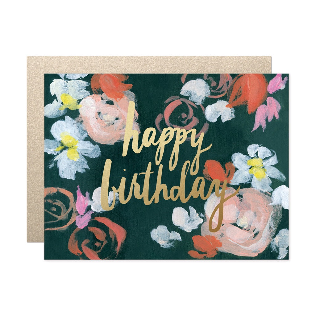 Coral Florals Happy Birthday Greeting Card