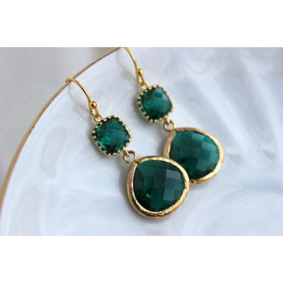 Laalee Jewelry Emerald Green Gold Two Tier Earrings