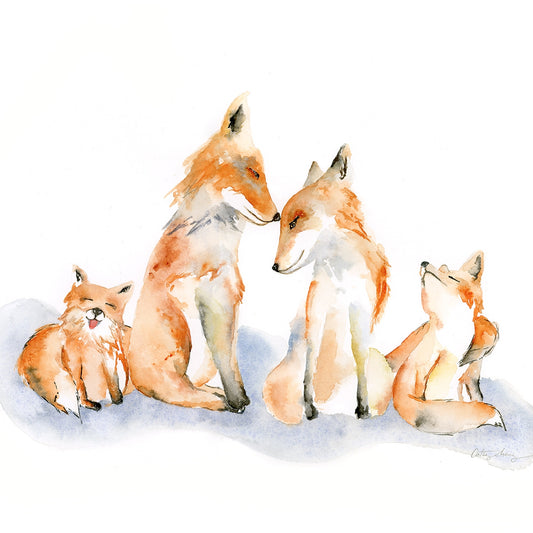 Easy Sunday Club Red Fox Family Watercolor Framed Print