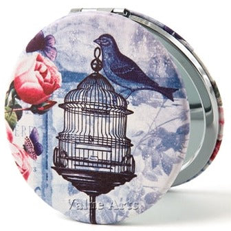 Value Arts Bird Cage Round Travel Compact Mirror