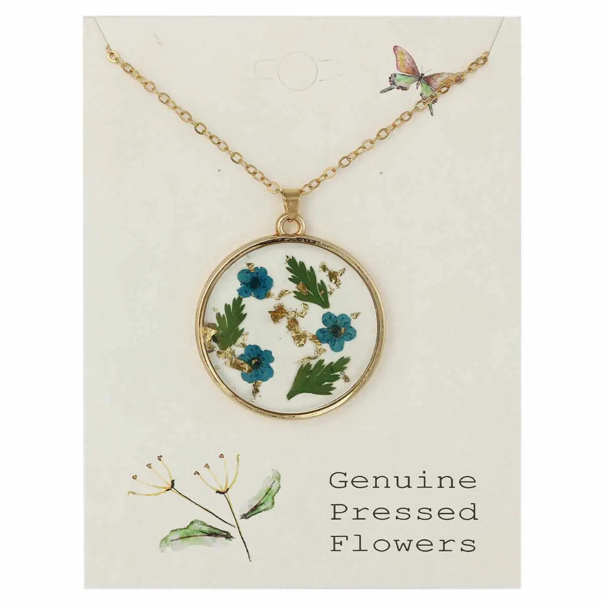 Zad Cottage Floral Turquoise Dried Flower Gold Necklace