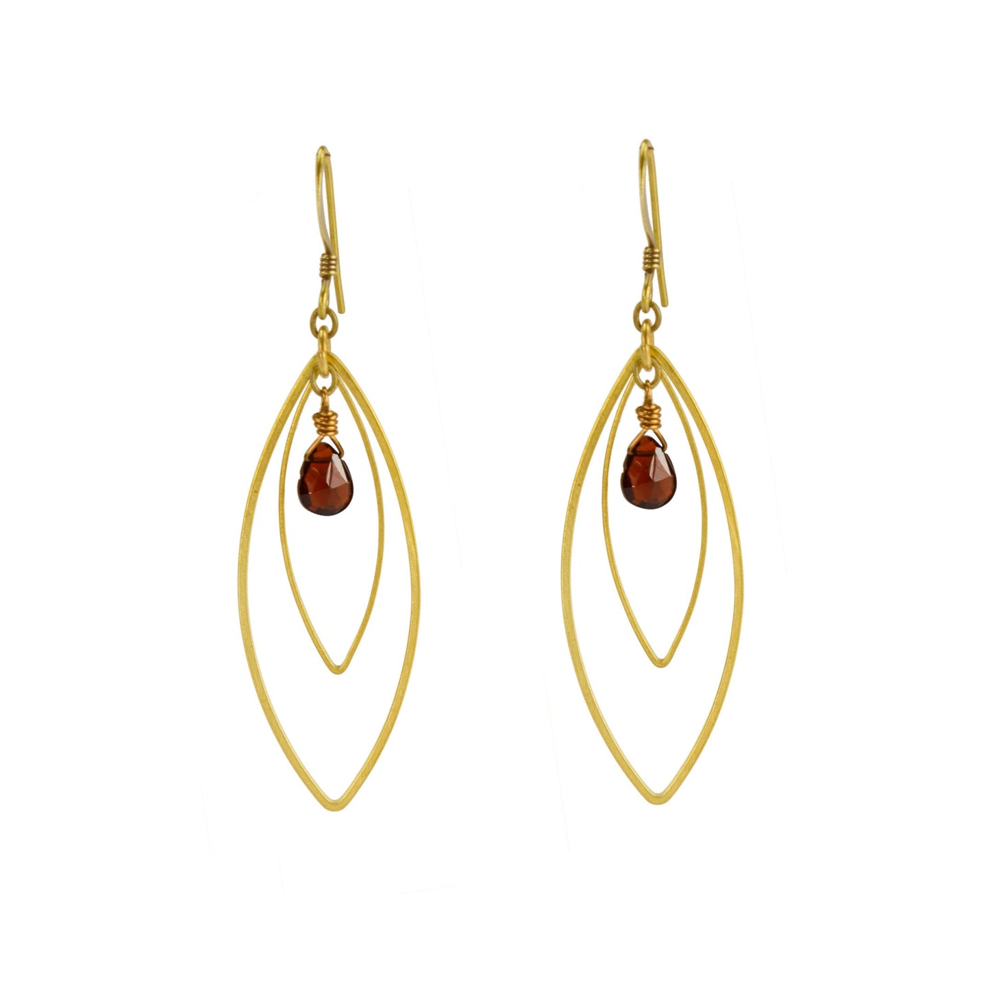 Edgy Petal Garnet Double Marquis Golden Teardrop Earrings