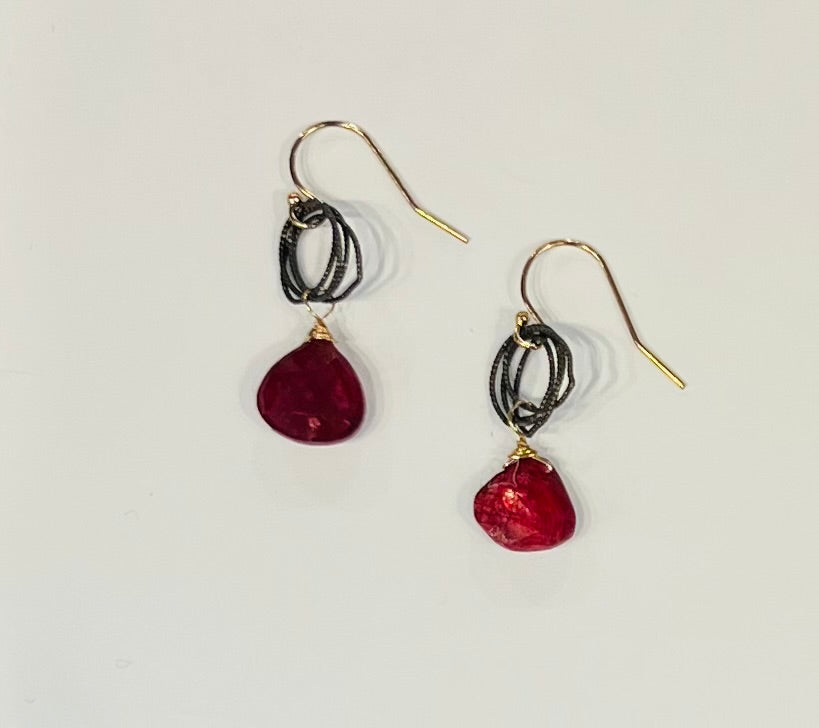 Treisi Jewelry Ruby Oxidized Sterling Circles Drop Earrings