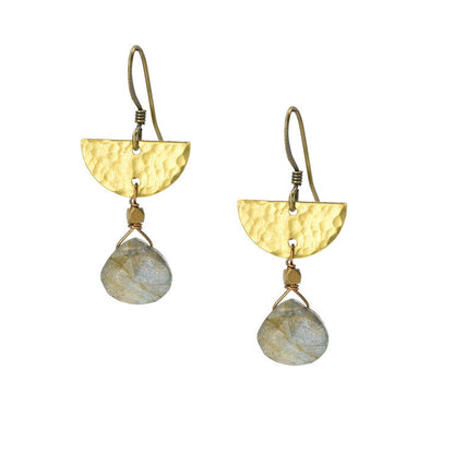 Edgy Petal Labradorite Hammered Half Moon Earrings