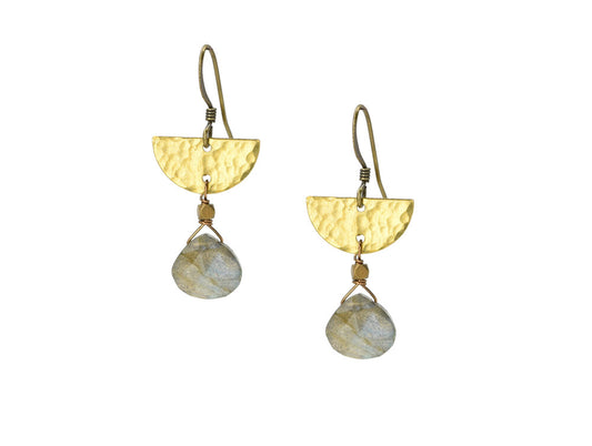 Edgy Petal Labradorite Hammered Half Moon Earrings