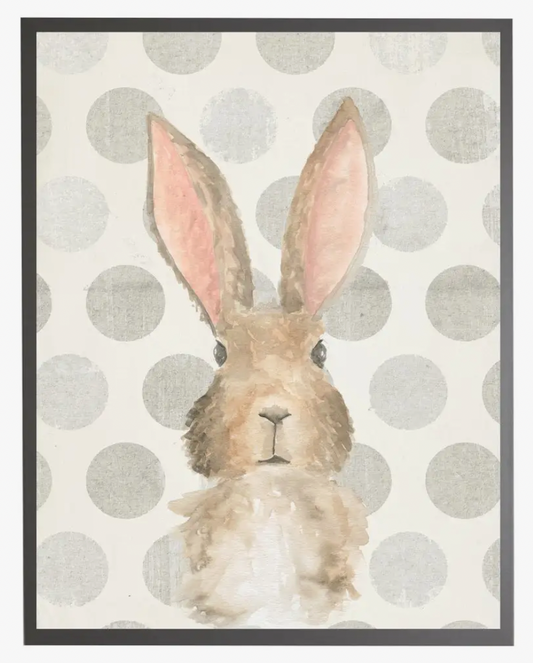 Antique Curiosities Watercolor Baby Bunny On Grey Dots