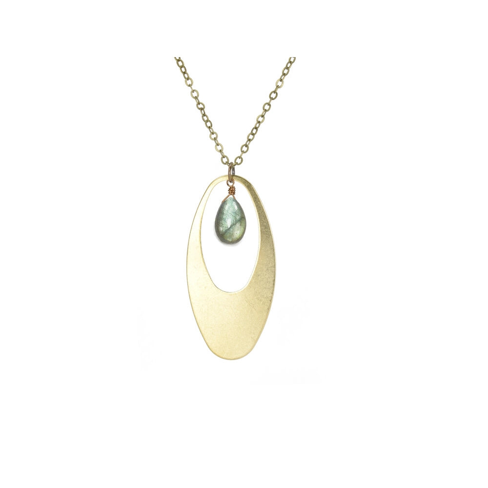 Edgy Petal Labradorite Gemstone Modern Oblong Necklace