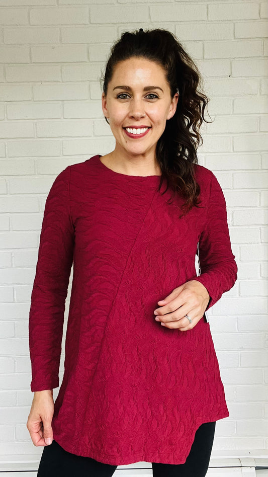 Habitat Waterfall Knit Angled Hem Tunic Cranberry