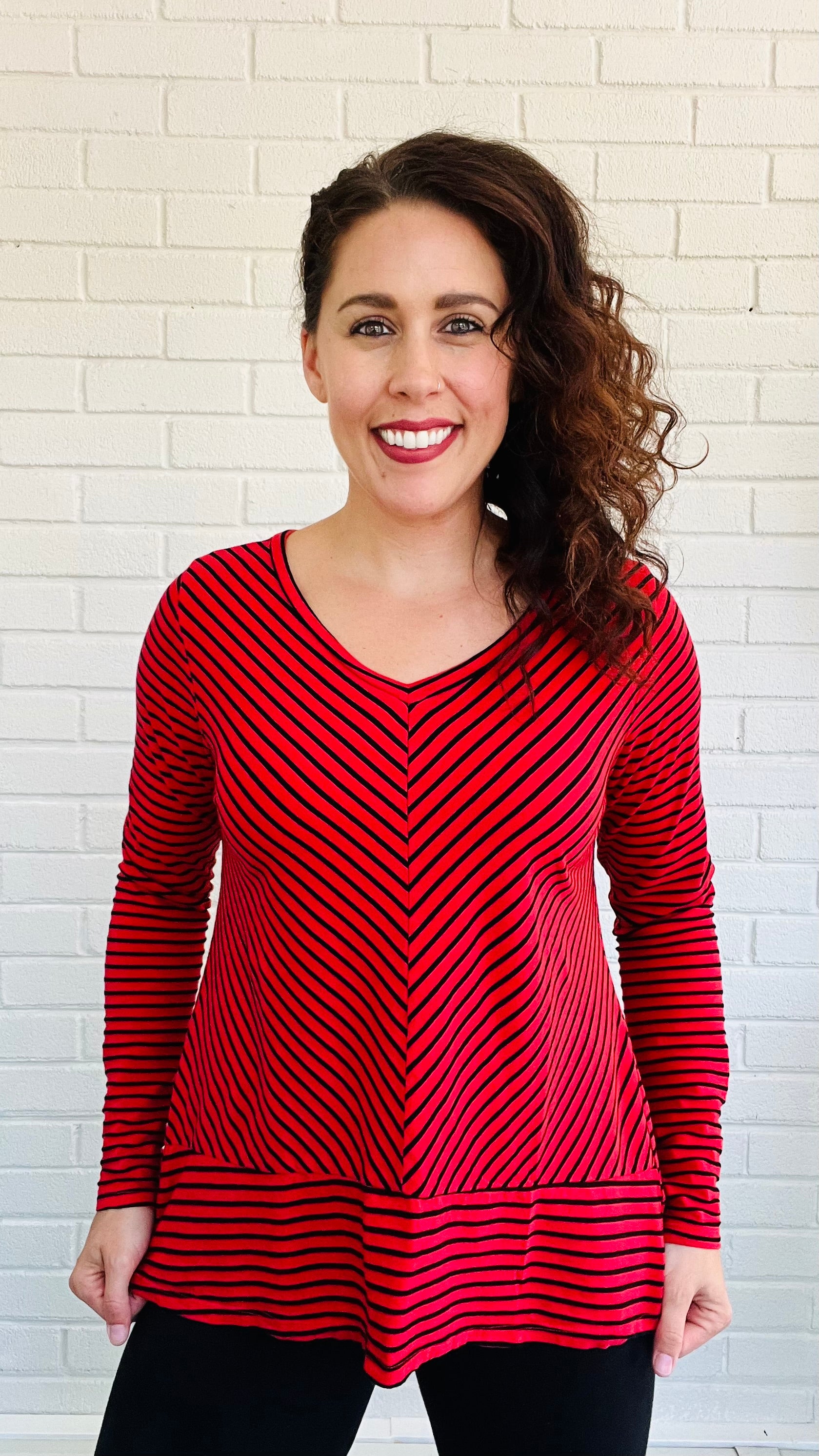  Cut Loose Black and White Stripe Border Top, Holiday
