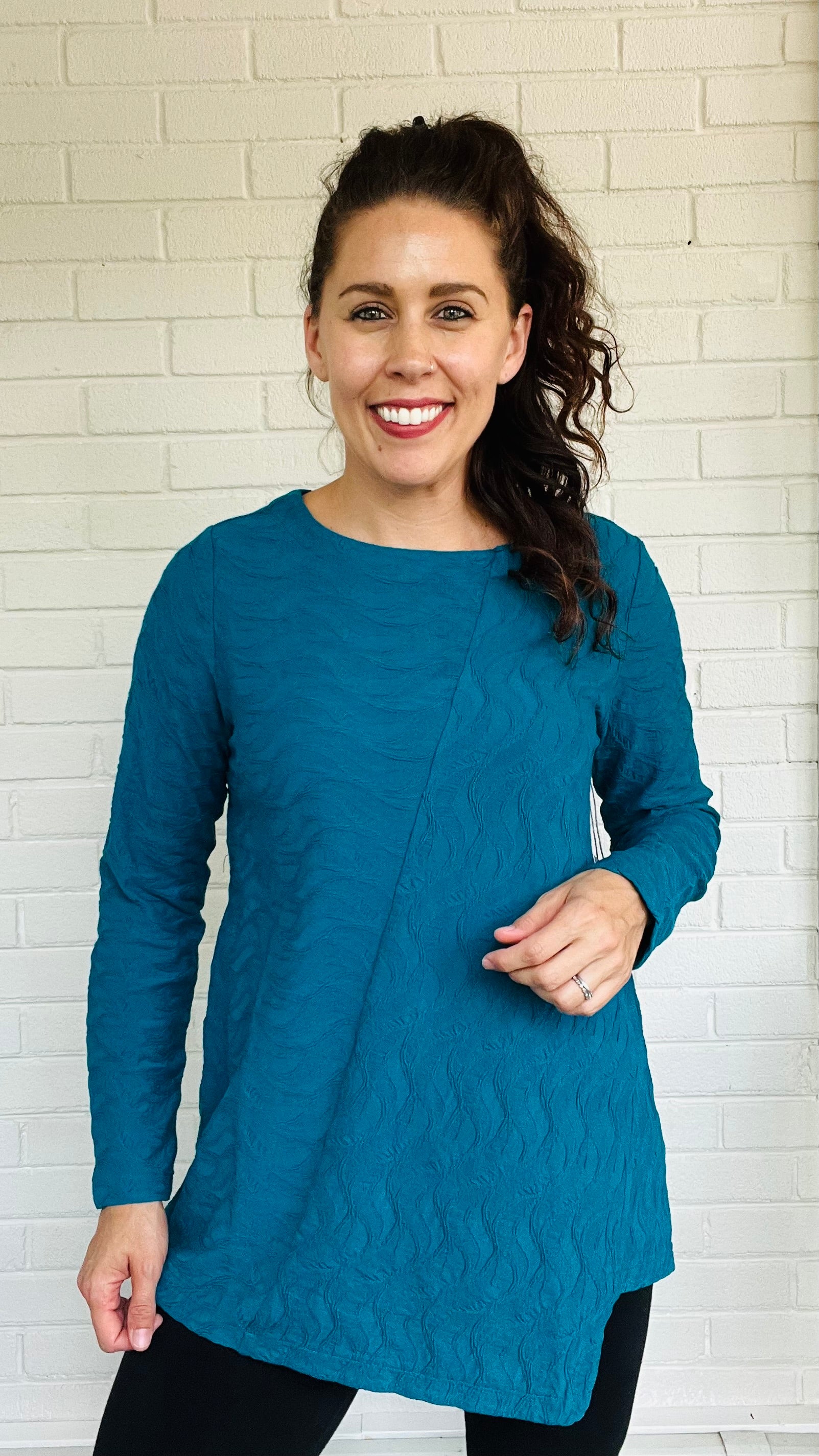 Habitat Waterfall Knit Angled Hem Tunic Teal