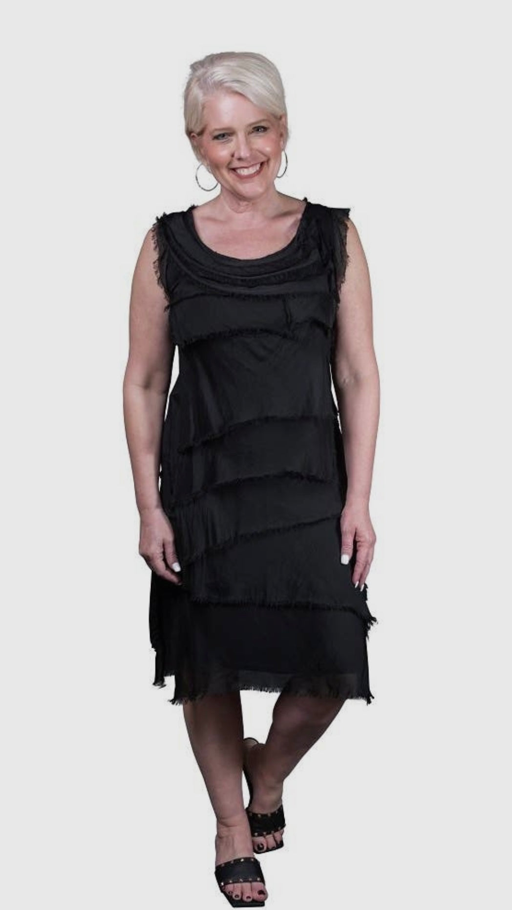 Tees by Tina Silk Mariana Ruffle Dress Black