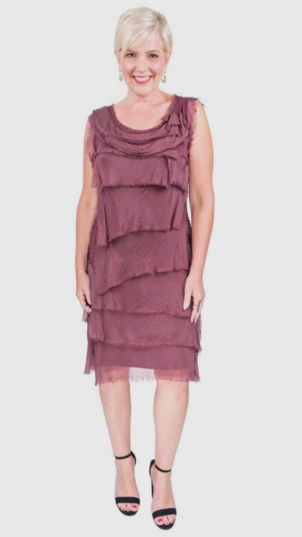 Tees by Tina Silk Mariana Ruffle Dress Eggplant