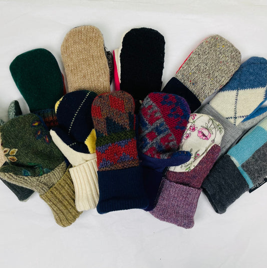 Jack and Mary Kids Recycled Sweater Mittens - Multiple Prints